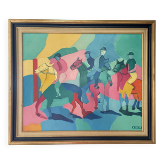 Huile sur toile signée - scène équestre