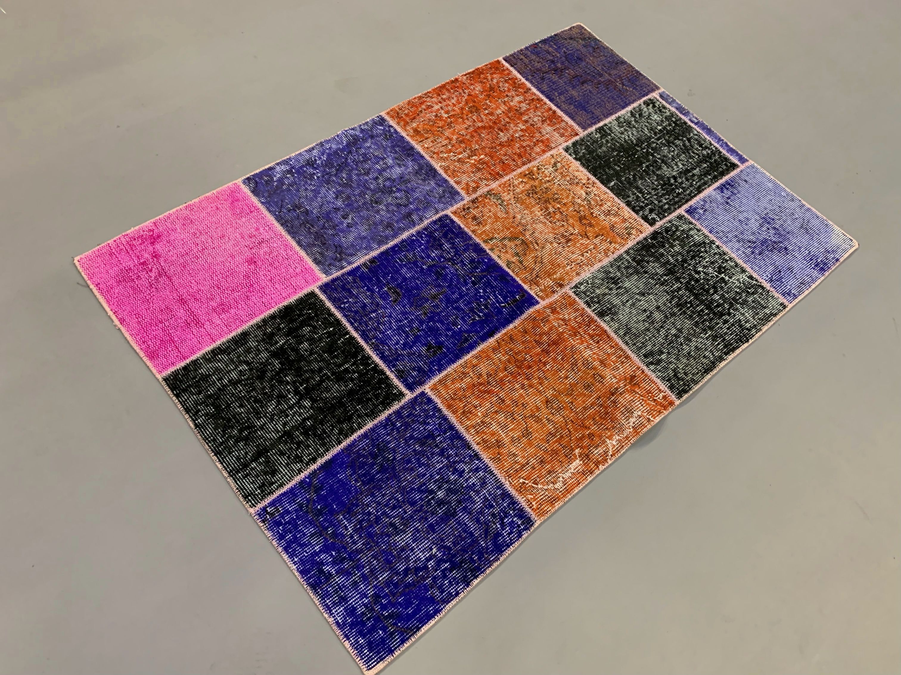 Distressed vintage turkish patchwork rug 150x100 cm wool medium