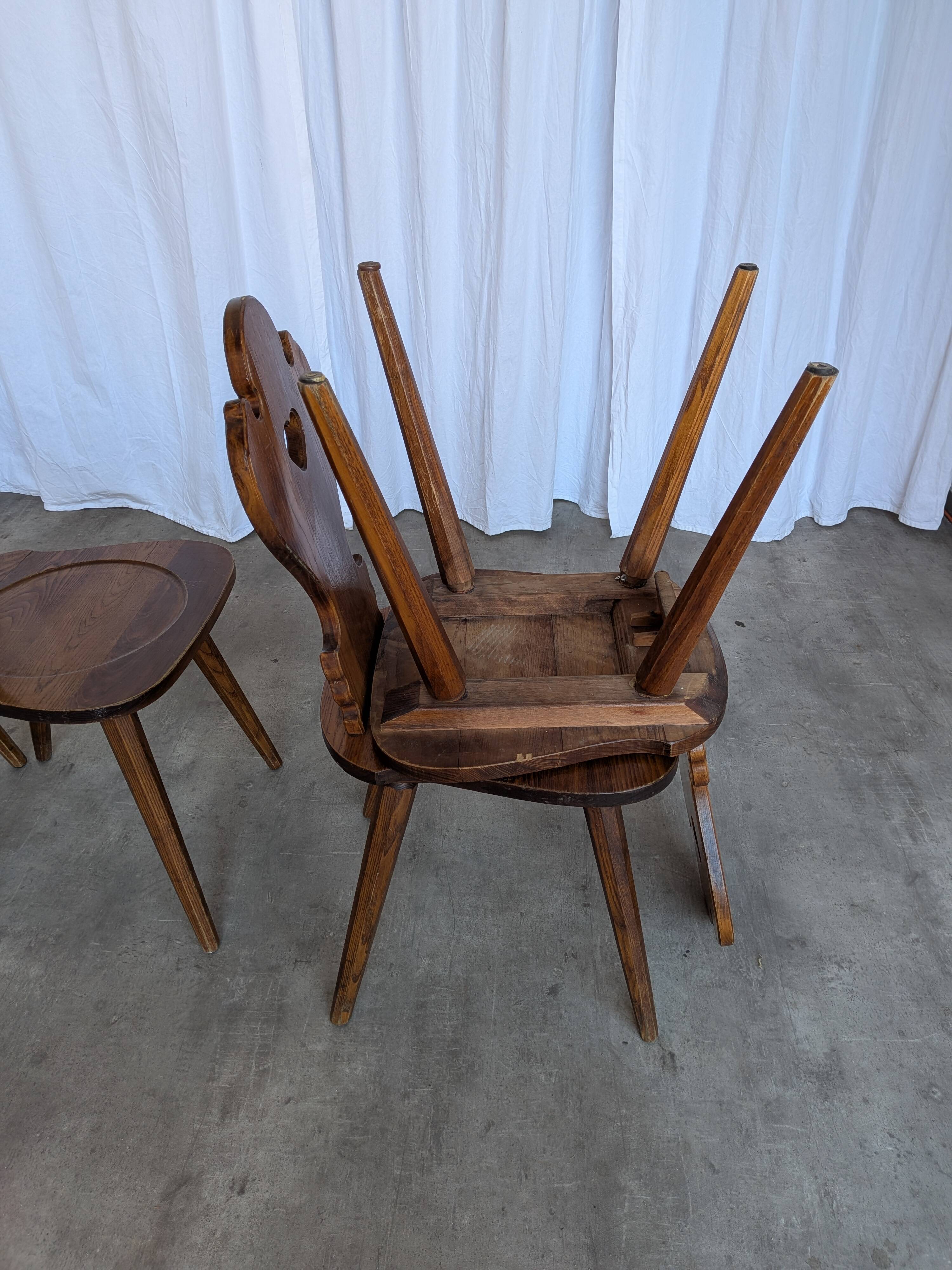 Set of 4 Farmhouse Tyrolean Chair with Heart Cutout Back / 1970s Vintage Di