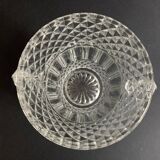 Seau à glace en verre taillé pointe de diamant et anse en métal chromé, années 60