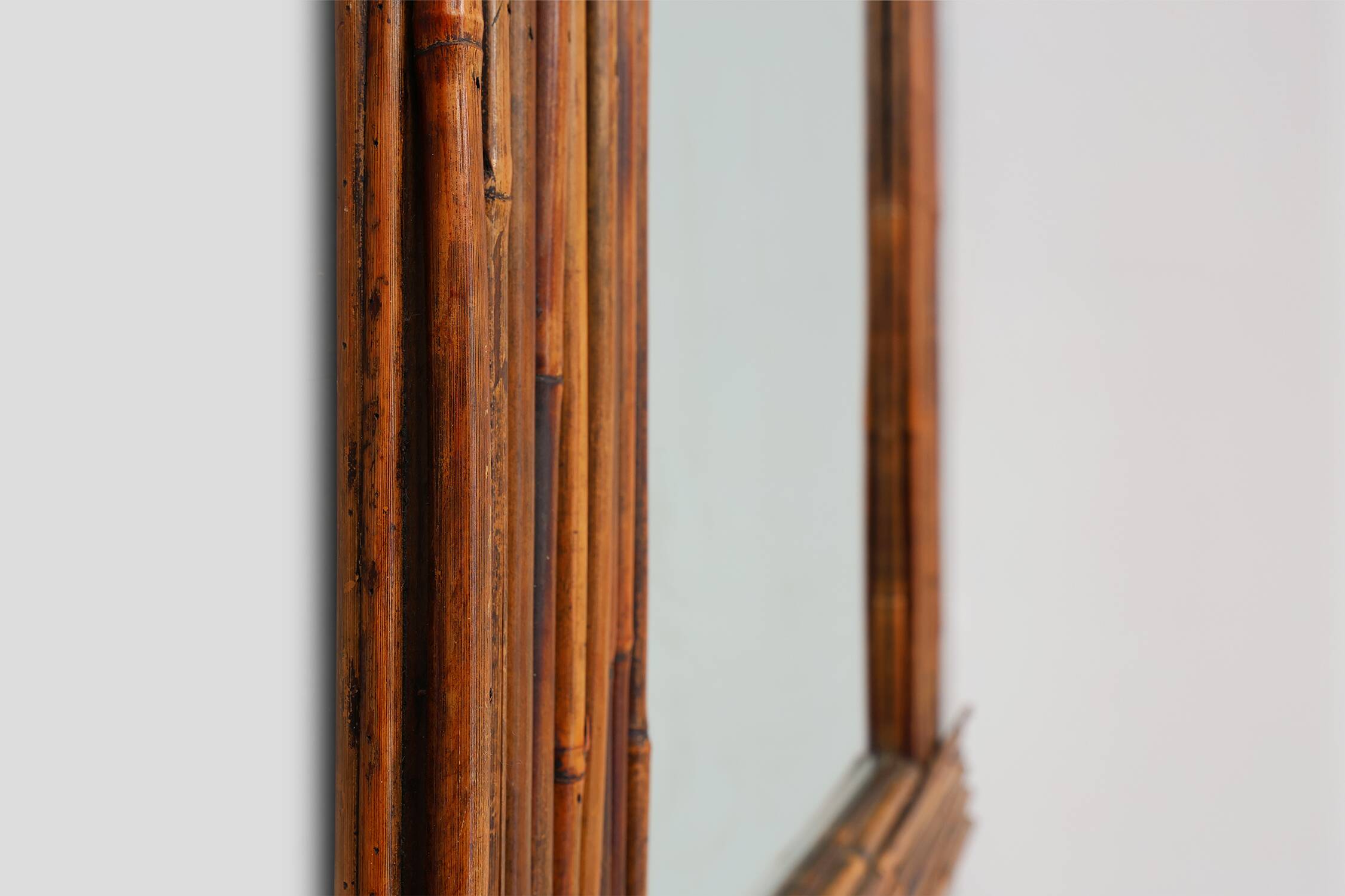 Large Vintage bamboo mirror with beveled mirror, France 1960s