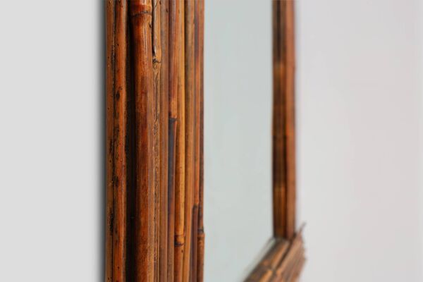 Grand miroir vintage en bambou avec miroir biseauté, France années 1960