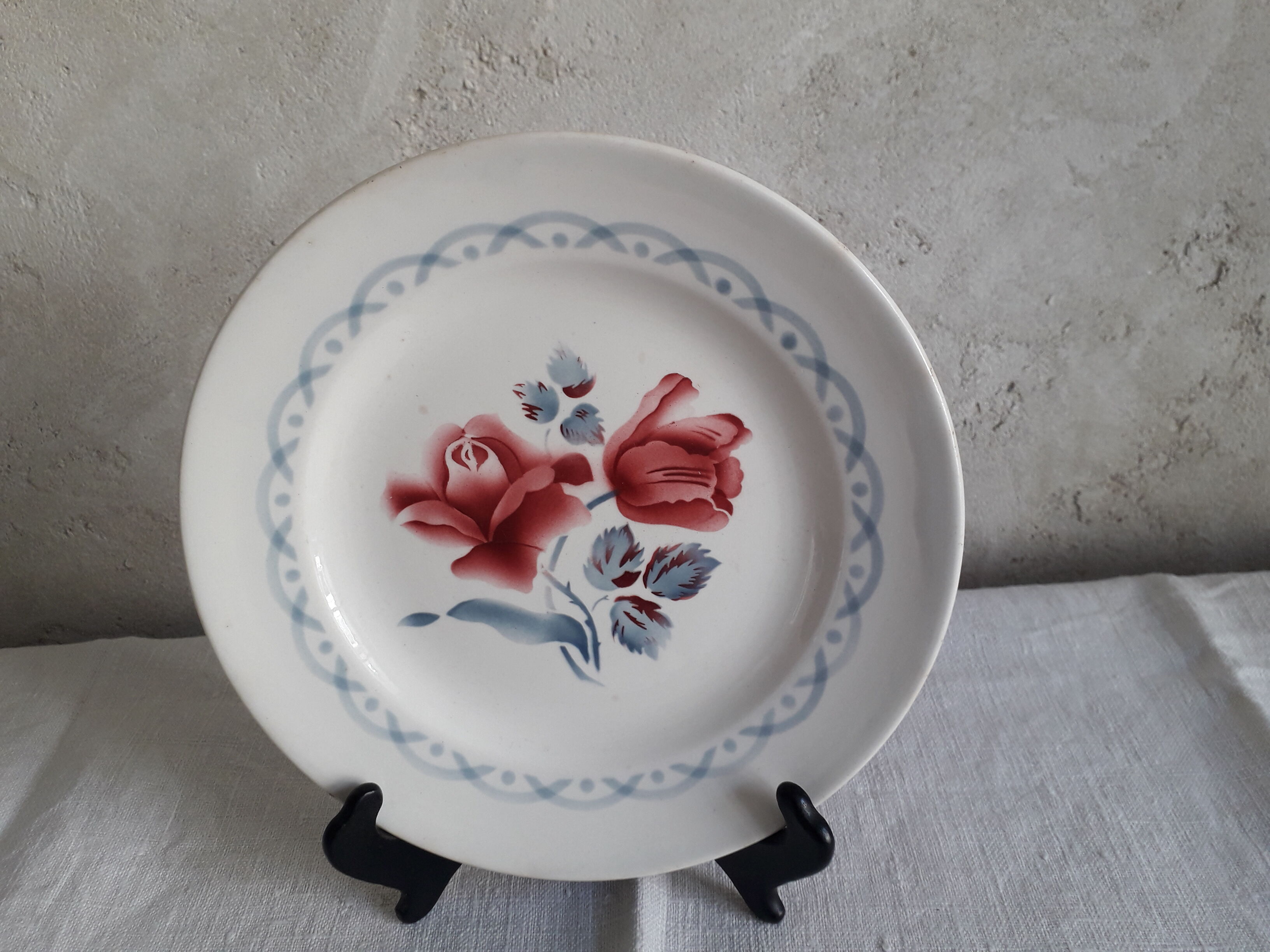 Set of two flat plates and two dessert plates Sarreguemines cannes model