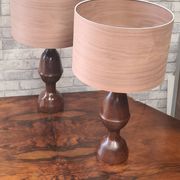 pair of 1960s Scandinavian lamps in solid varnished wood and veneered lampshades
