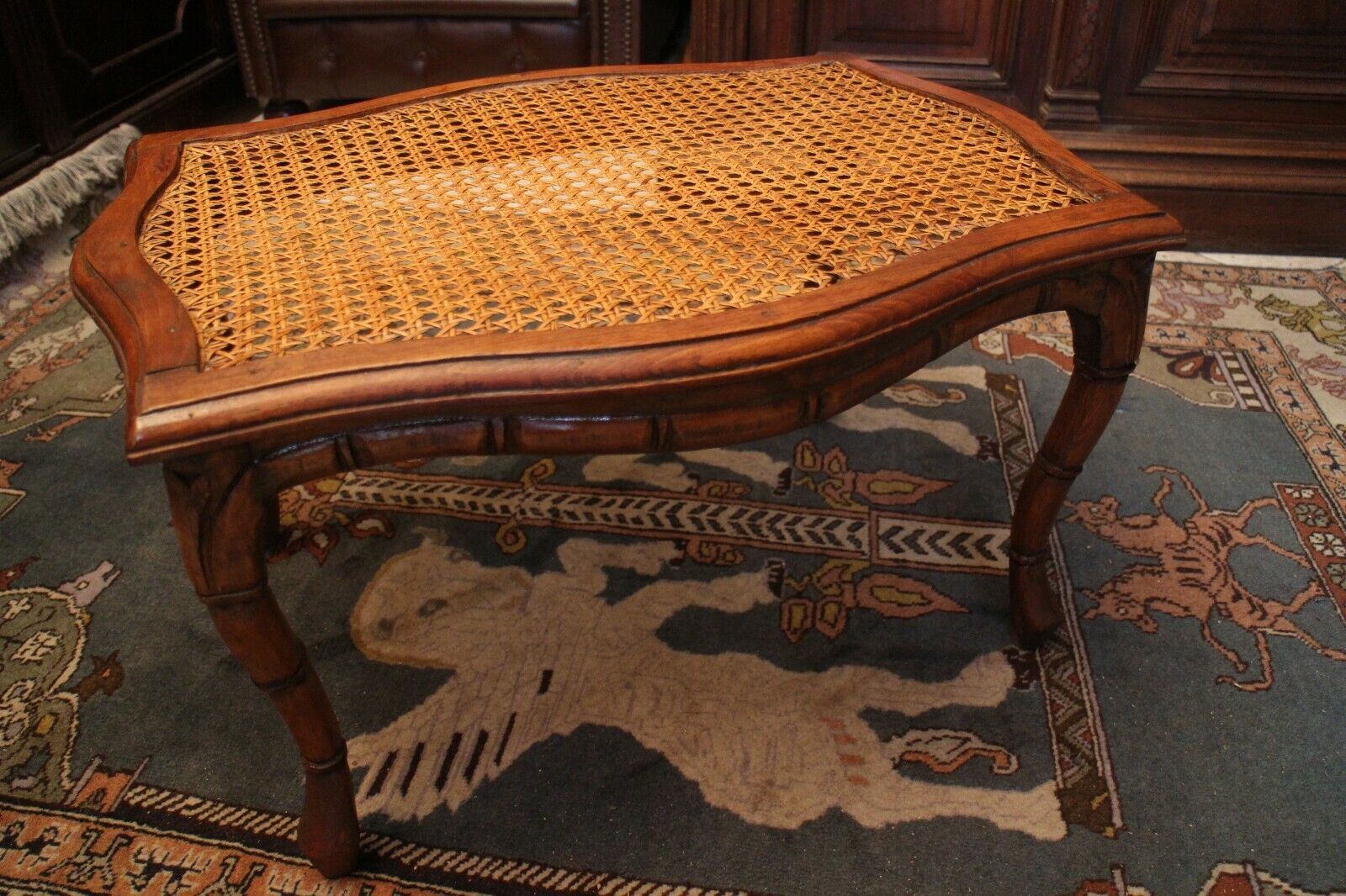 Seating stool styling colonial style solid wood sitting canne late 19th