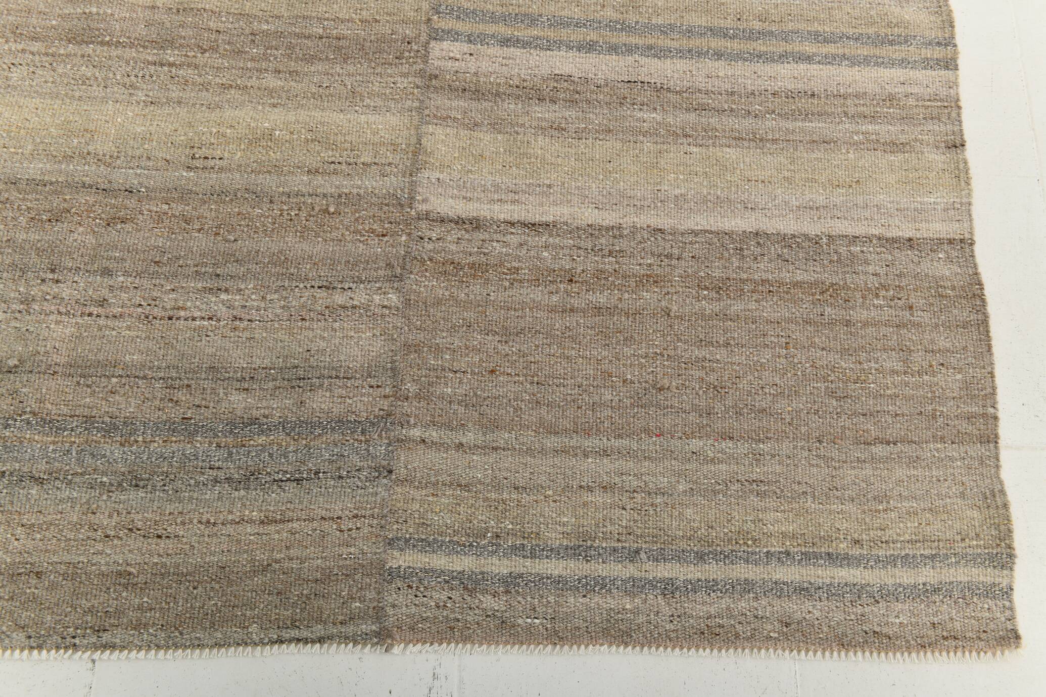 Brown & Cream Large Kilim Area Rug, 229x315Cm