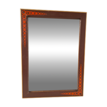 1960s Czechoslovak Mid-Century Wooden Mirror with Graphic Frame Detail