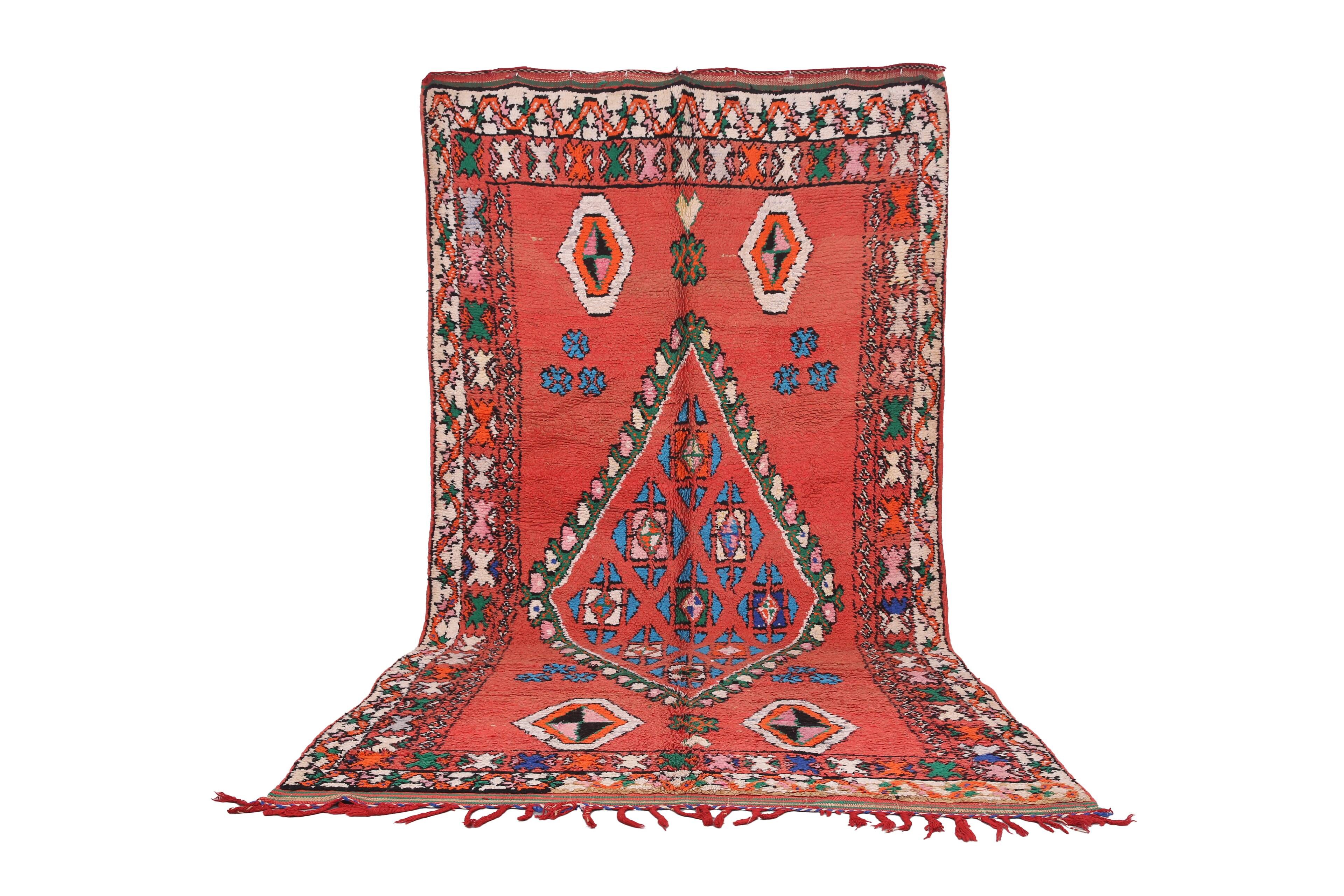 Red Vintage Moroccan rug 186 x 362 cm - Berber Wool Rug - Handmade Rug Boho