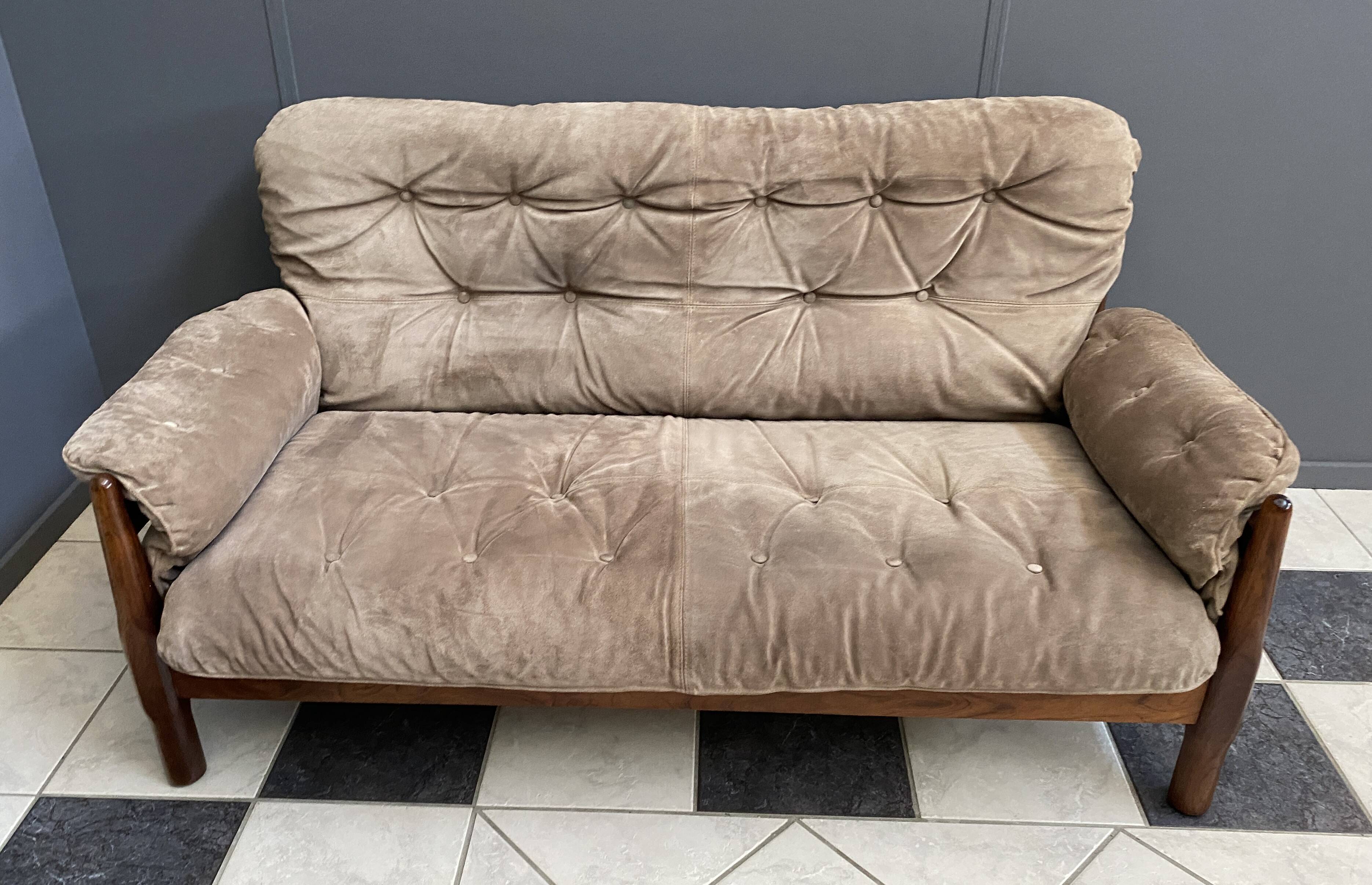 Brazillian 2 seat sofa in suede and Jatoba wood