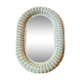 Vintage French White Oval Rattan Mirror Plywood Back Hanging Hook.