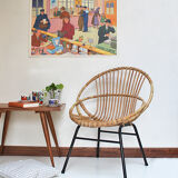 Fauteuil rotin pieds métal