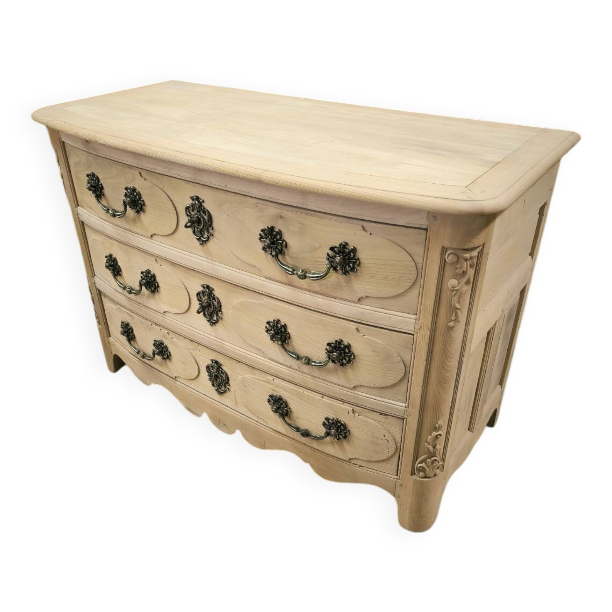 Louis XIV style natural solid cherry wood chest of drawers