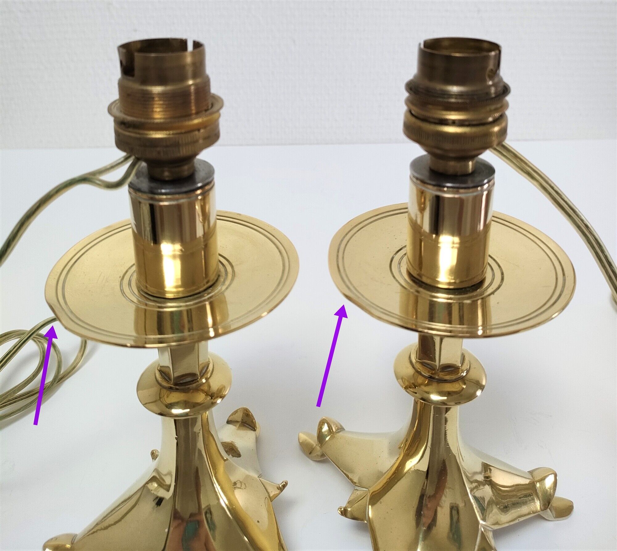Pair of tripod lamps gilded bronze fondeur Poussielgue-Rusand