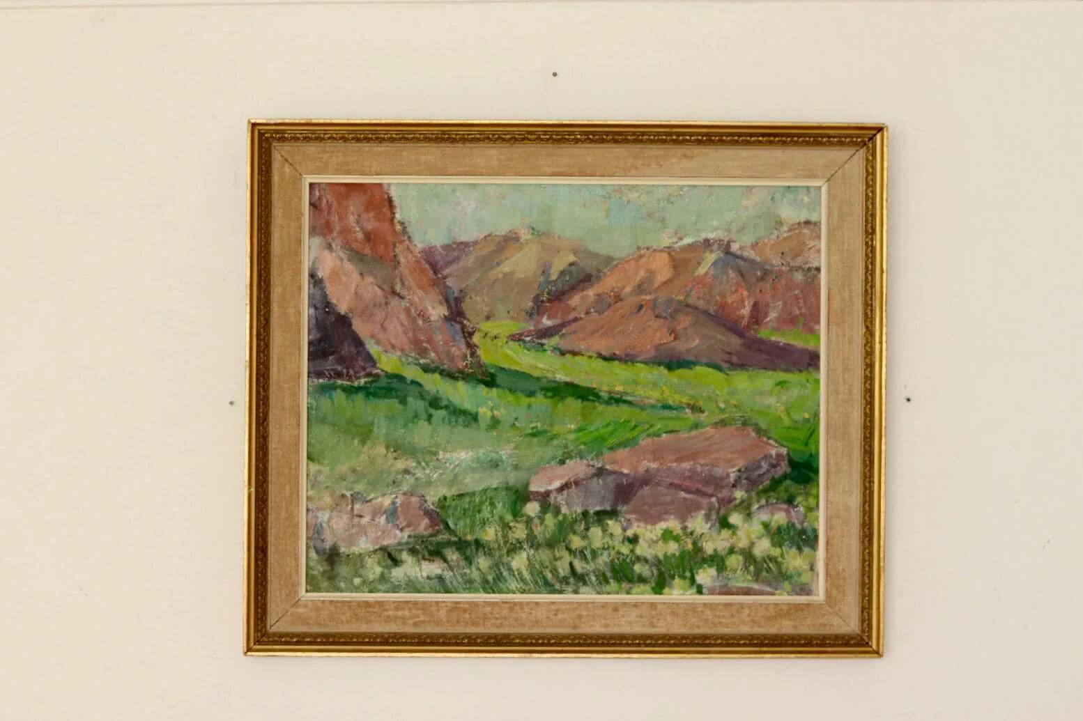 Mid-century oil painting "Mountain Scene"