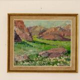 Mid-century oil painting "Mountain Scene"