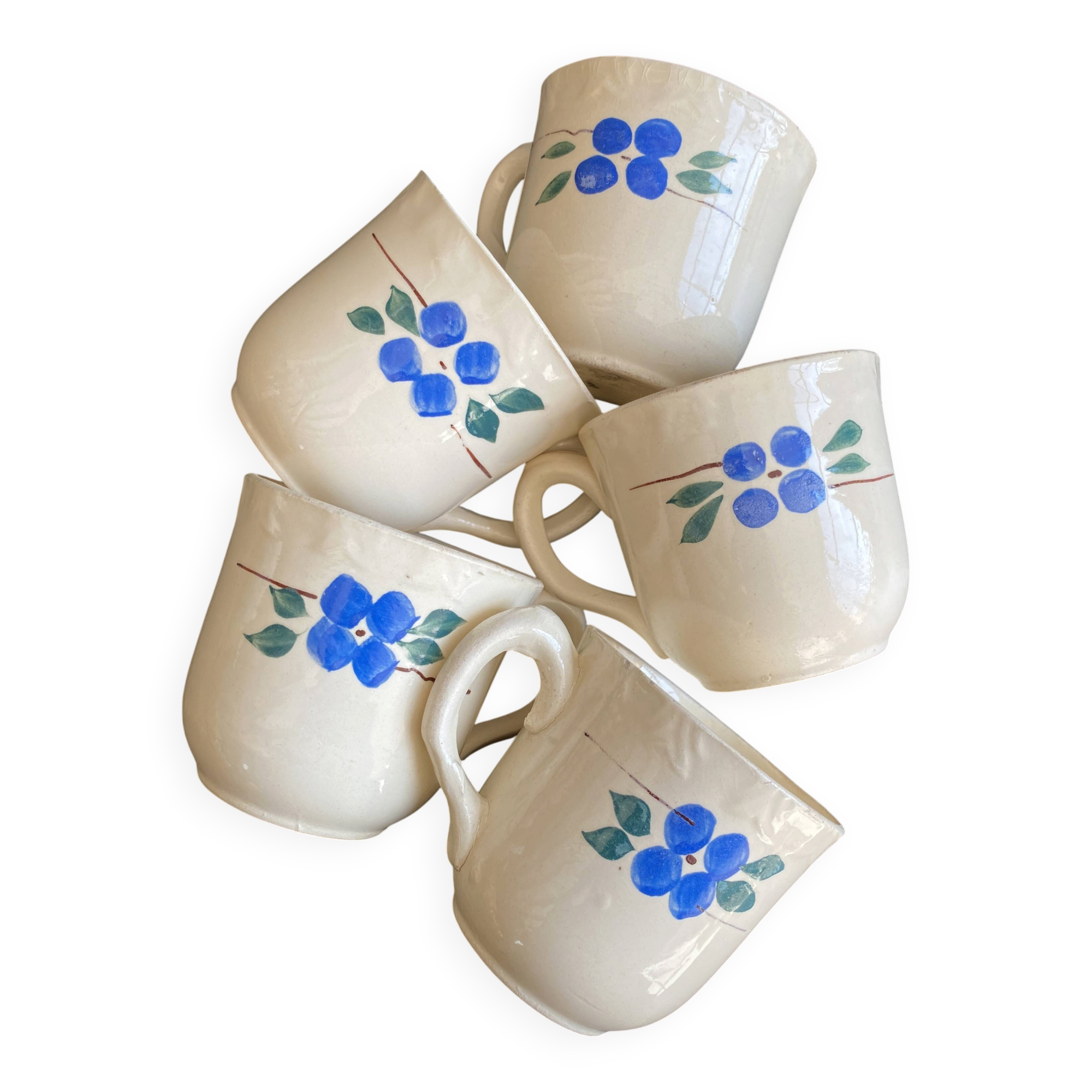 Set of 5 Vintage "Honorine" Mugs - Moulin des Loups (Orchies)