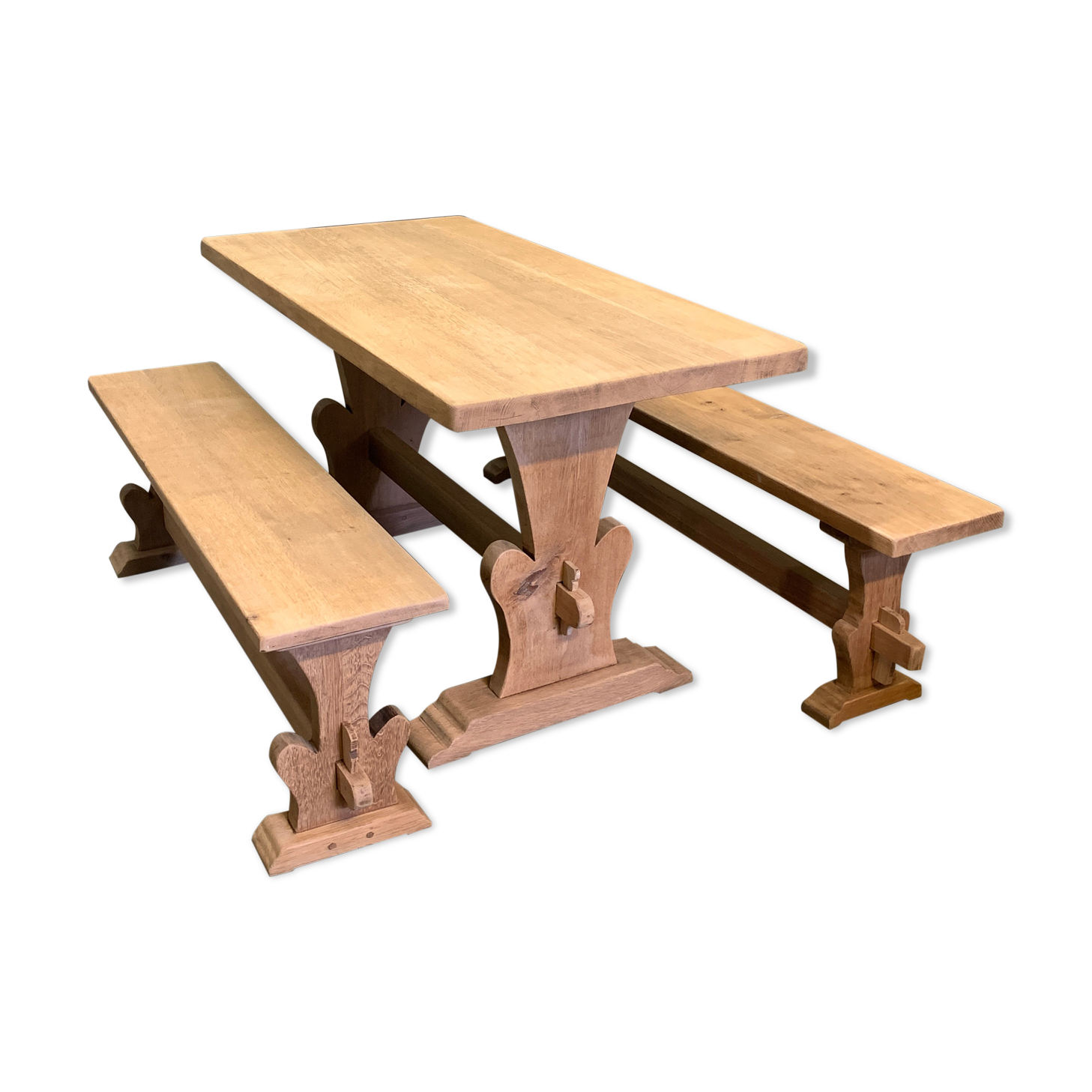 Monastery table in raw oak and its 2 benches