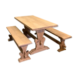 Monastery table in raw oak and its 2 benches