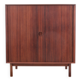 Small Scandinavian sideboard in solid teak with curtain doors Model 301