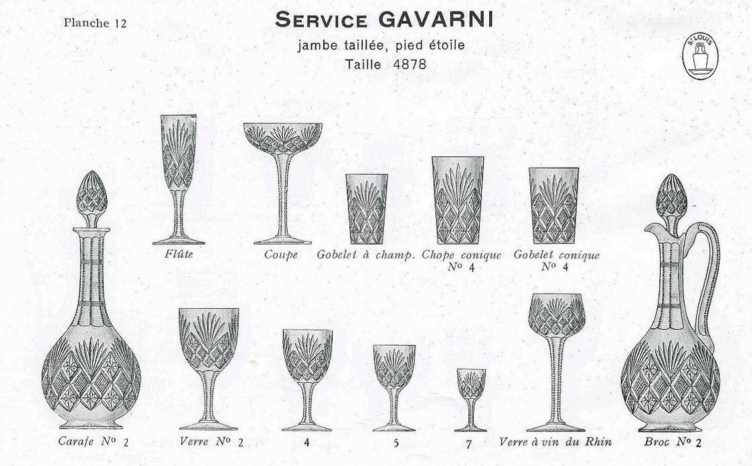 4 Saint-Louis crystal water glasses | Gavarni model | Early 20th century