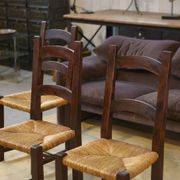 Set of 4 chairs in elm and straw by Aranjou 1950s
