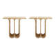 Modern Pair of Italian Ivory Travertine Consoles with Semi-Circular Arches