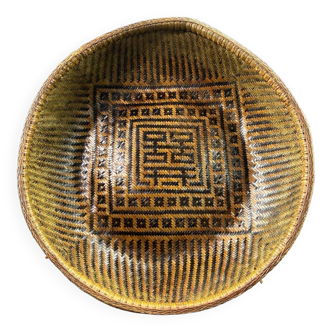 Corbeille à riz ou à thé en bambou tressé Chine fin XIXe début XXe