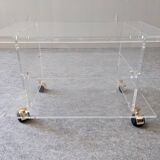 Plexiglas side table on casters by David Lange circa 1970