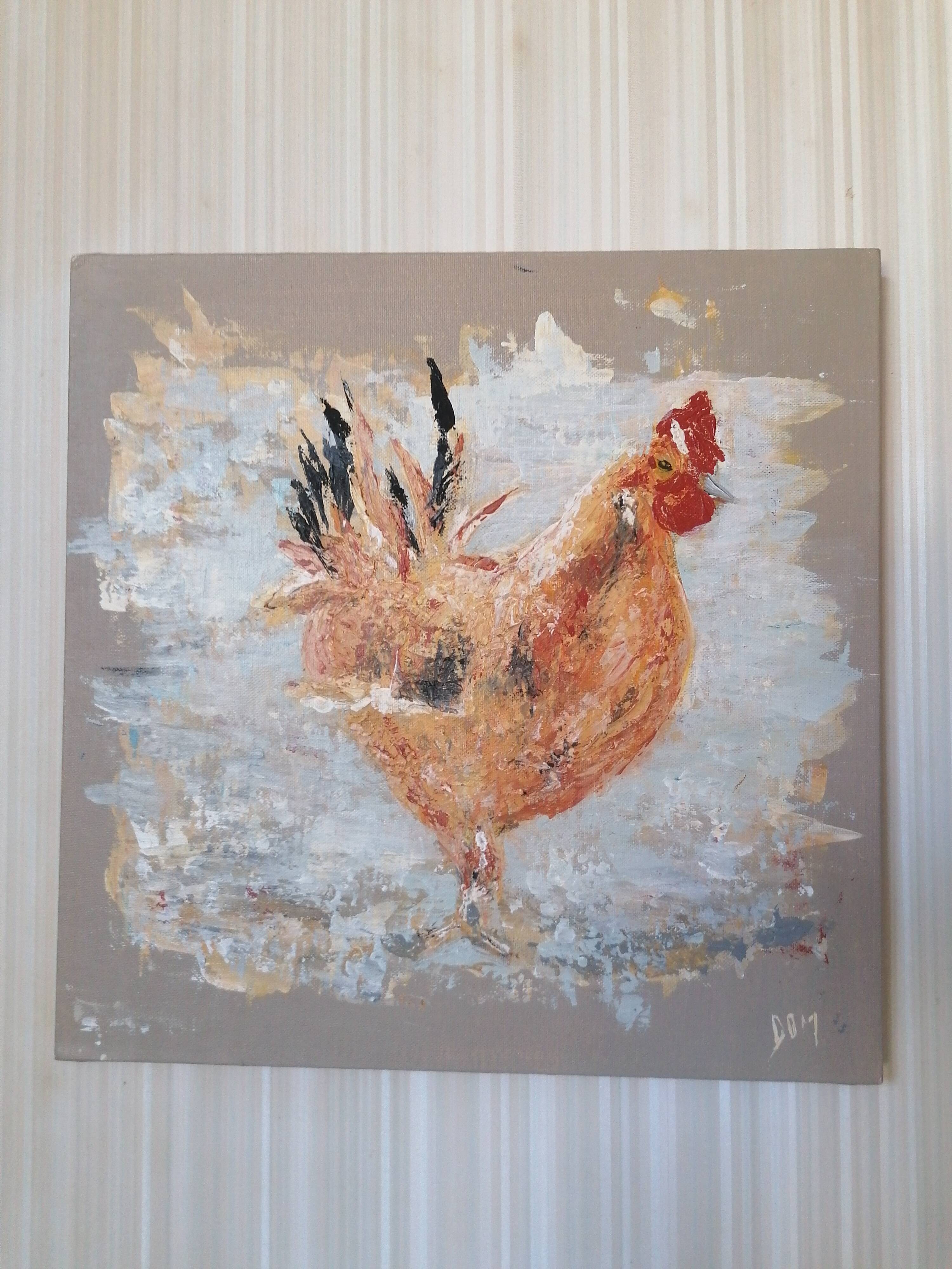 Charming Red Hen Painting