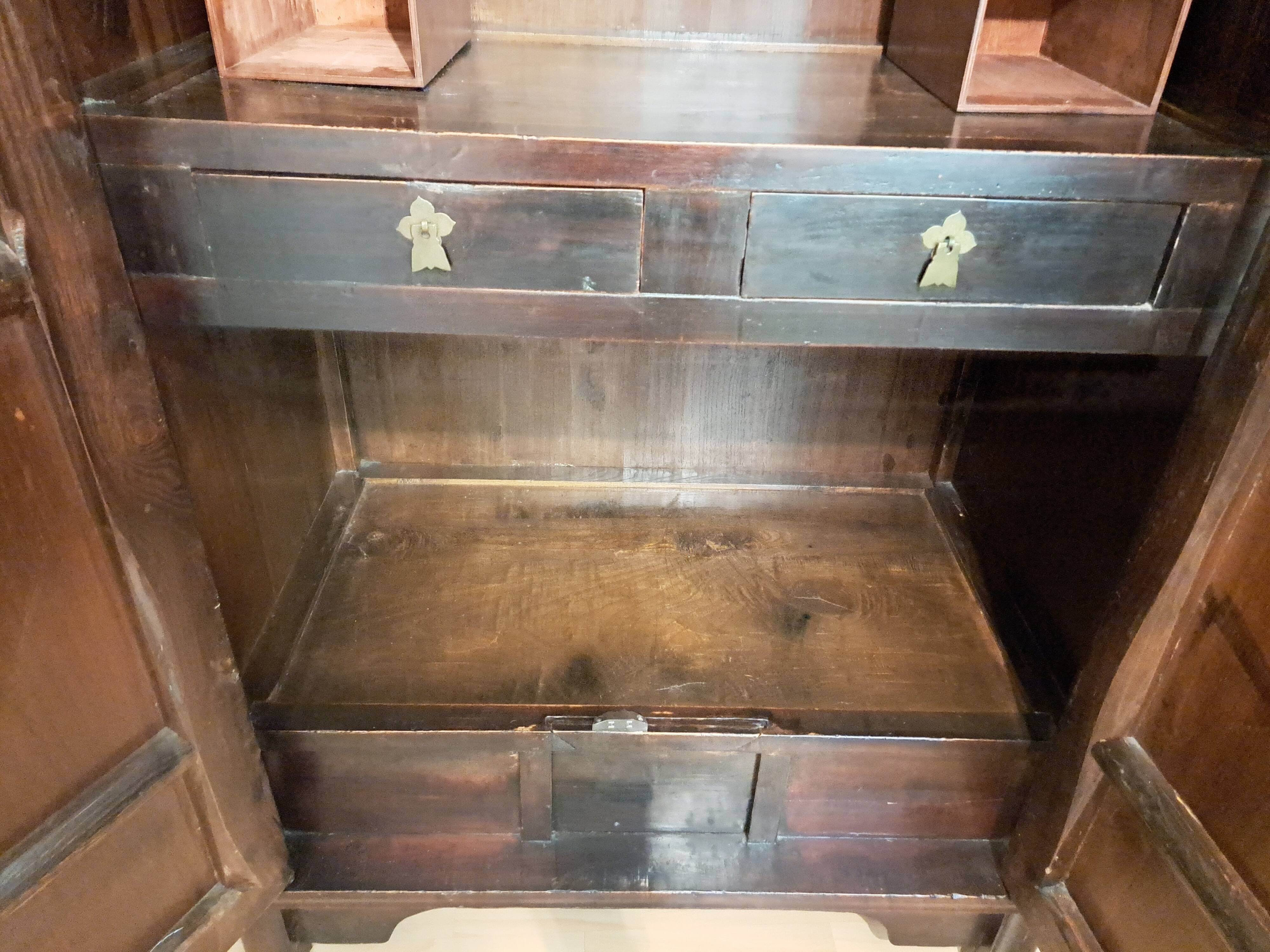 Brown lacquered Chinese wardrobe from Shandong.