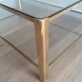 Grande table basse à double plateau en bronze poli et verre signé Jacques Théophile Lepelletier et estampillé Broncz