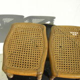 Paire de reposes-pieds en bois et cannage ancien