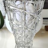 Vintage design vase in crystal. faceted patterns, braces. flared neck