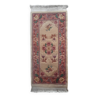 Vintage Chinese rug 120 x 60 cm with reliefs, Beijing flowers, handmade.