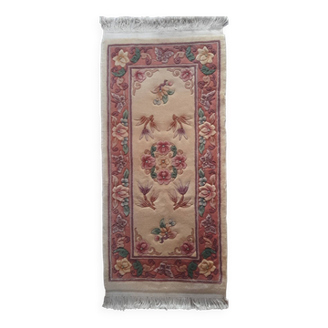 Vintage Chinese rug 120 x 60 cm with reliefs, Beijing flowers, handmade.