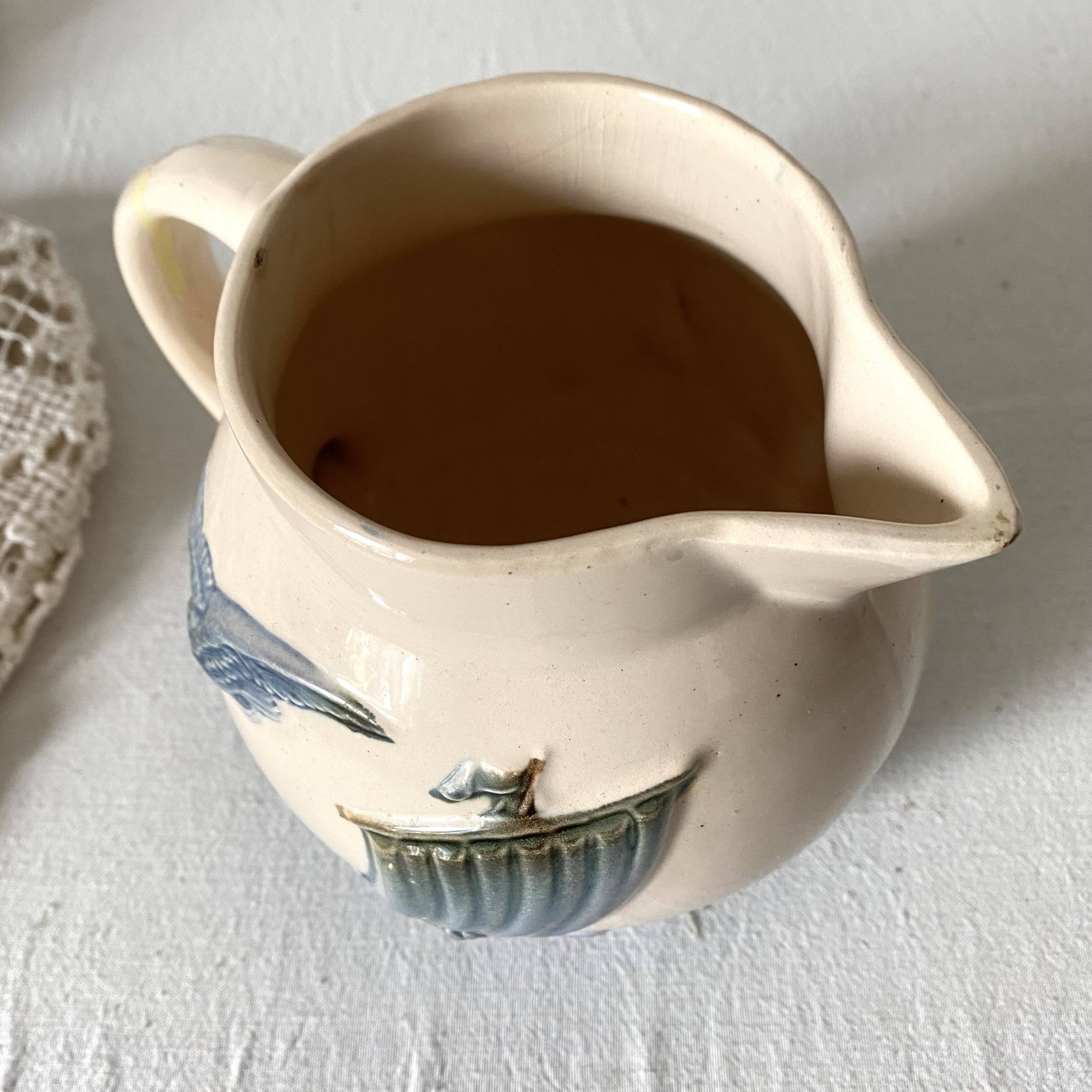 Digoin France barbotine pitcher with marine decor