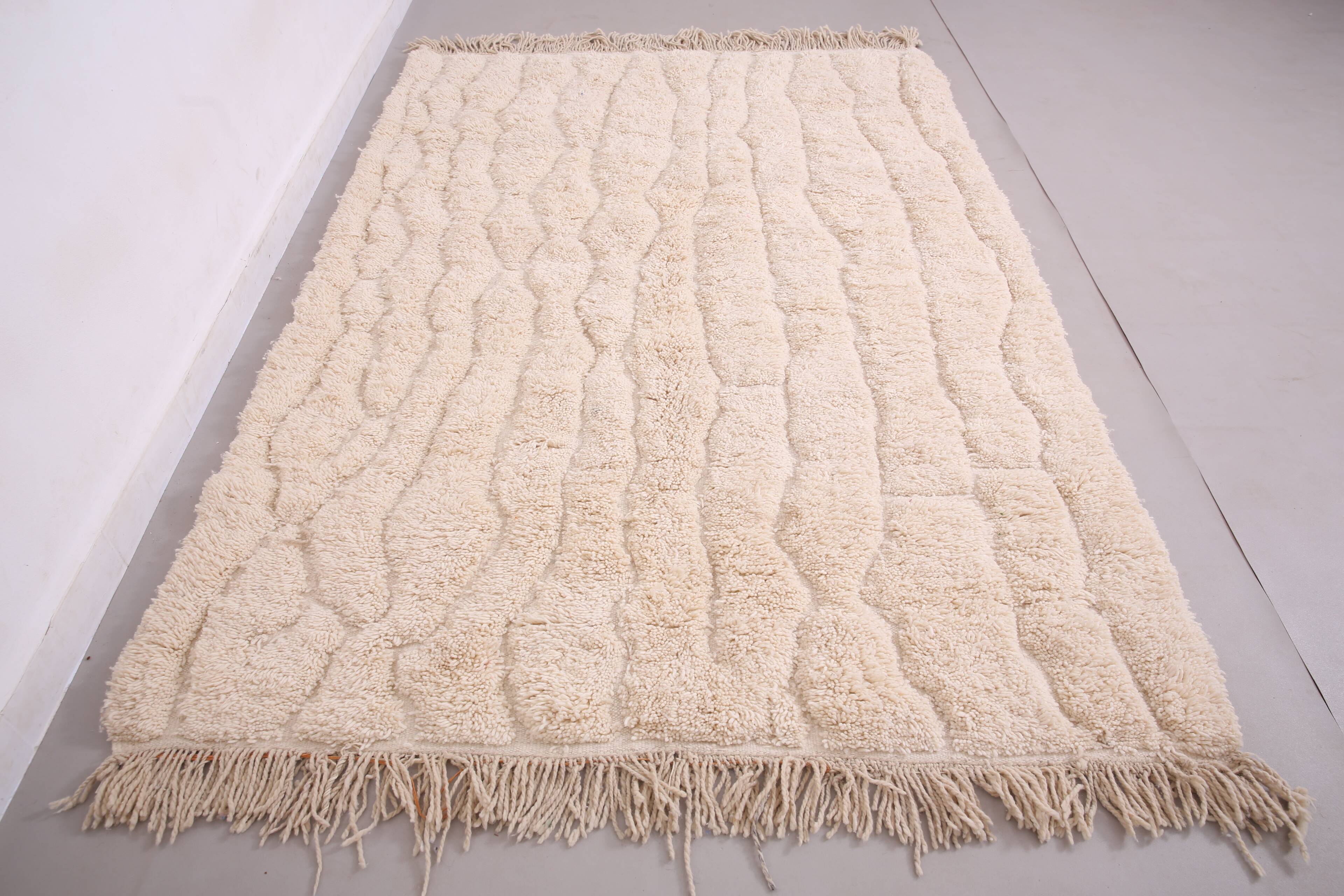Cream Handmade Moroccan Rug 167 x 242 cm - Beige Beni Ourain Rug Berber