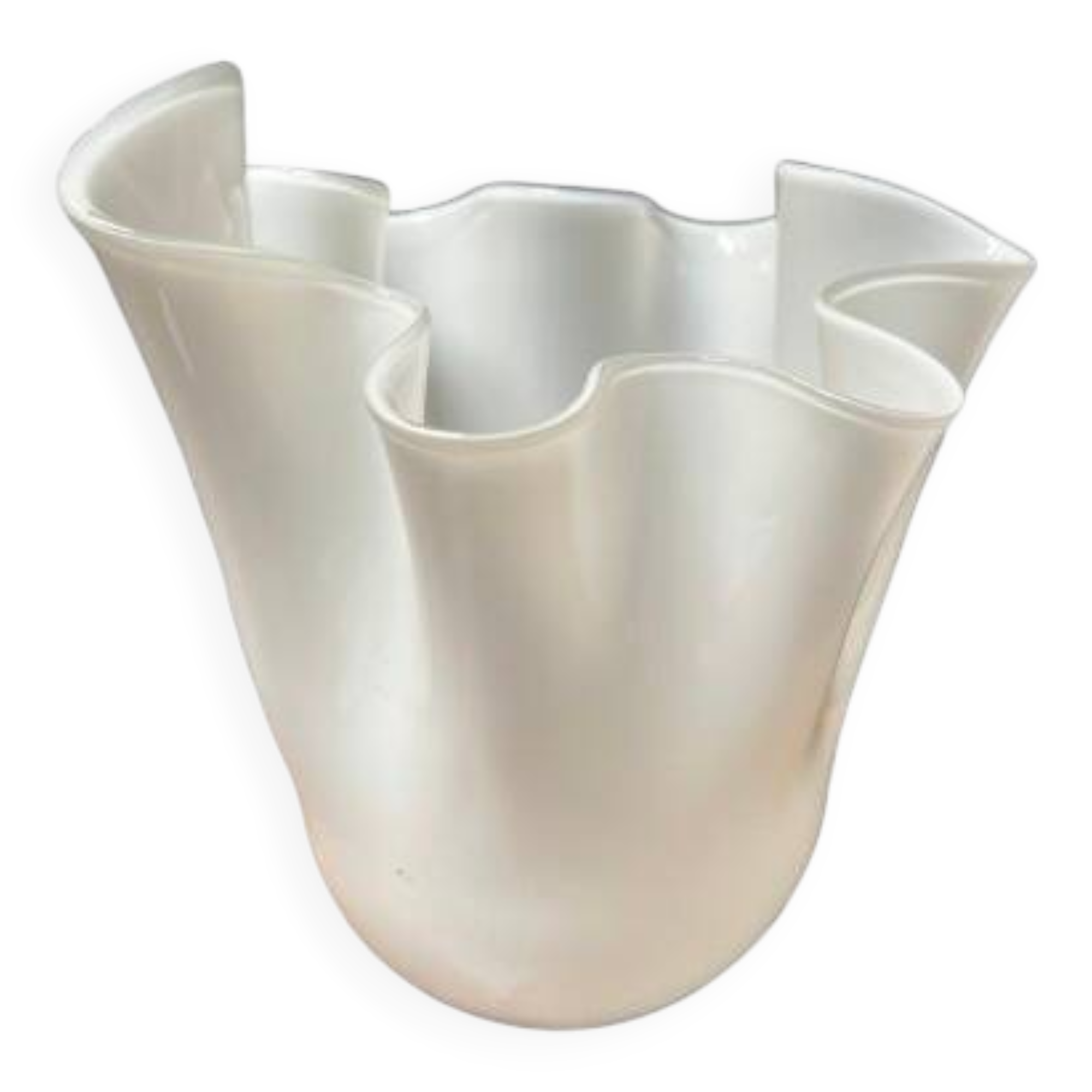 White glass vase in corolla shape