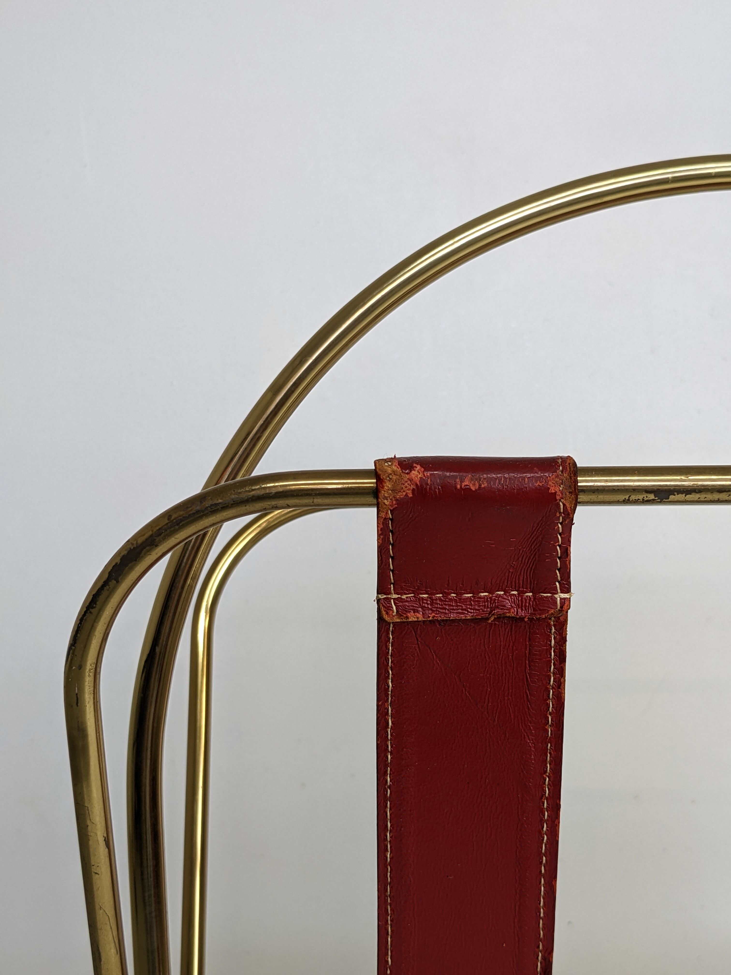 Brass and leather magazine holders, France, 50s