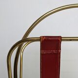 Brass and leather magazine holders, France, 50s
