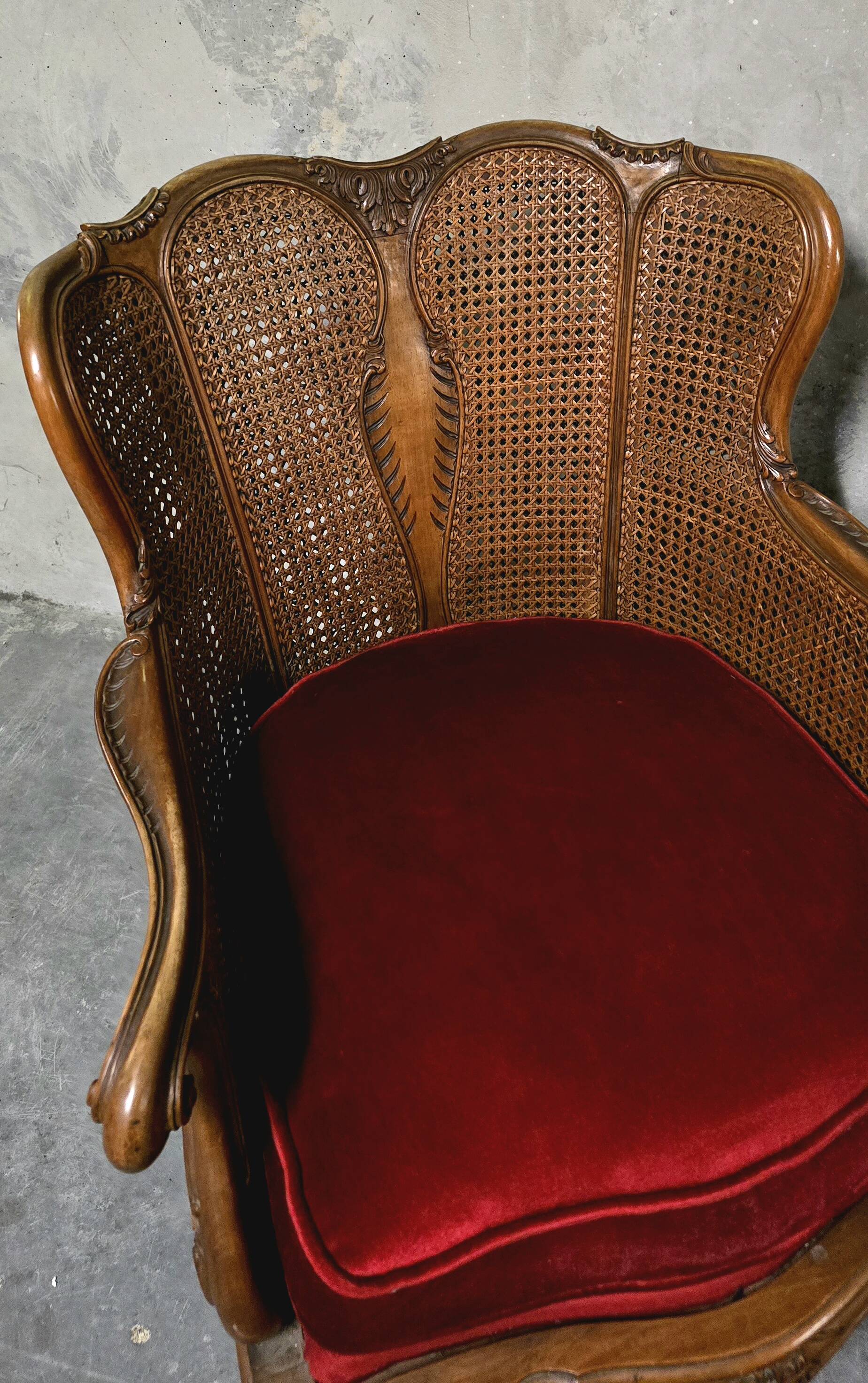 Pair of wooden and rattan armchairs, Louis XV style