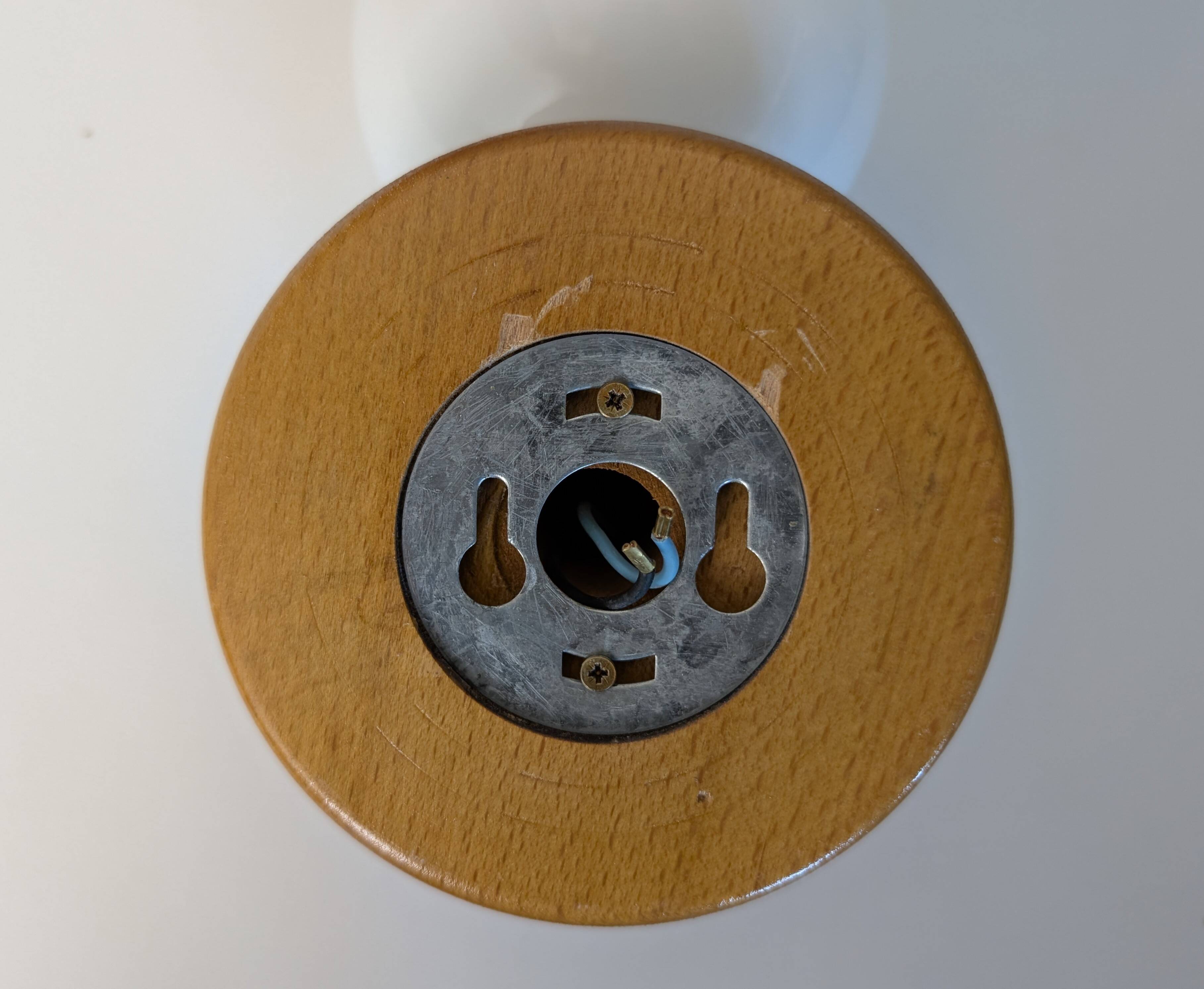 Pair of pine and opaline wall lights