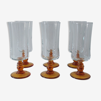 Lot de 6 verres à pied ambré vintage