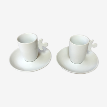 Duo de tasses et sous tasses à café S&P en porcelaine blanche