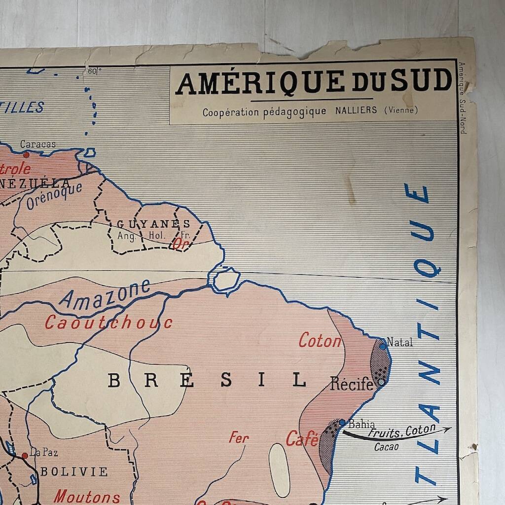 Vintage school map double-sided "South America / North America"