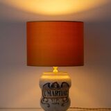 Italian apothecary jar table lamp with new Dupion silk shade, 19th century.