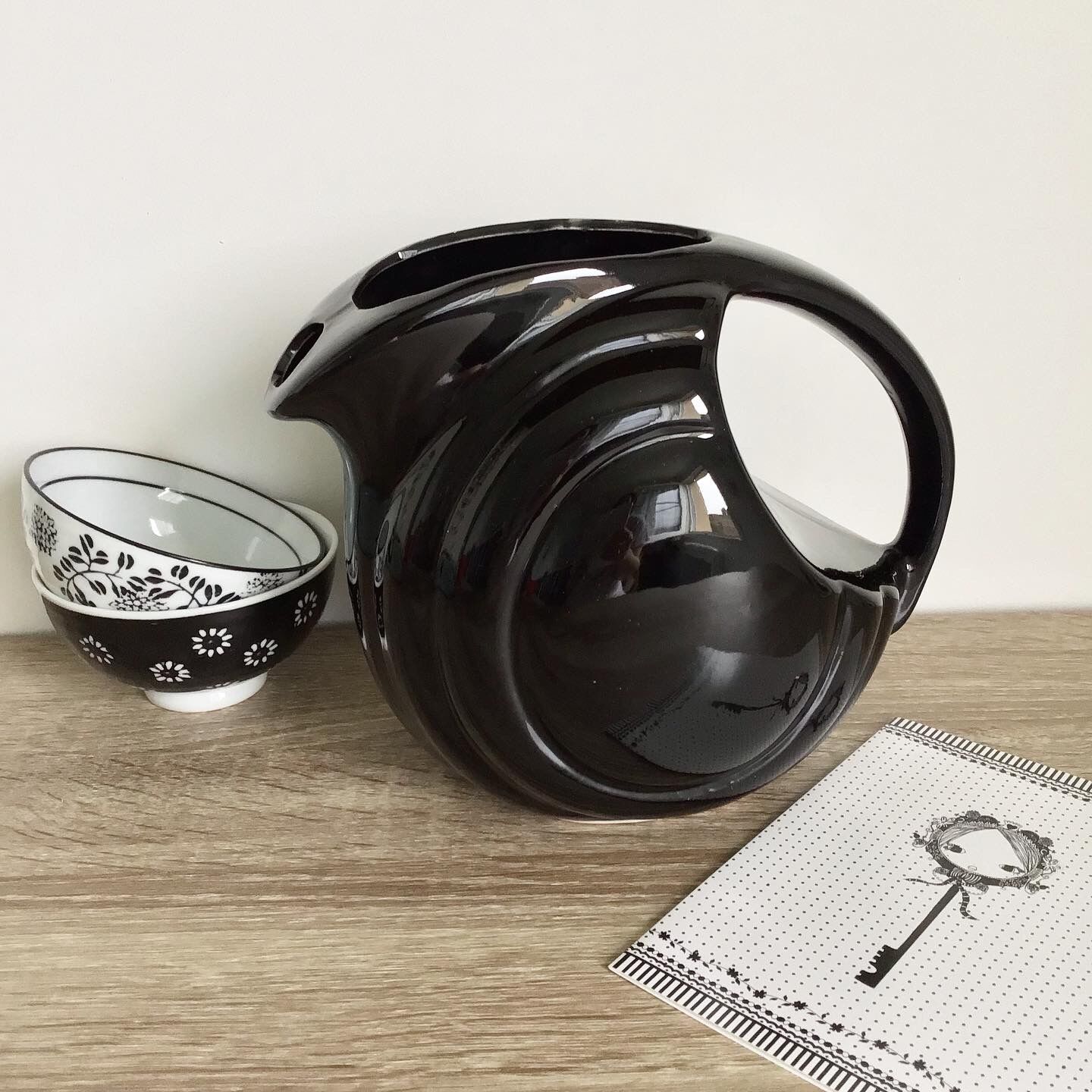 Vintage black ceramic pitcher art deco style