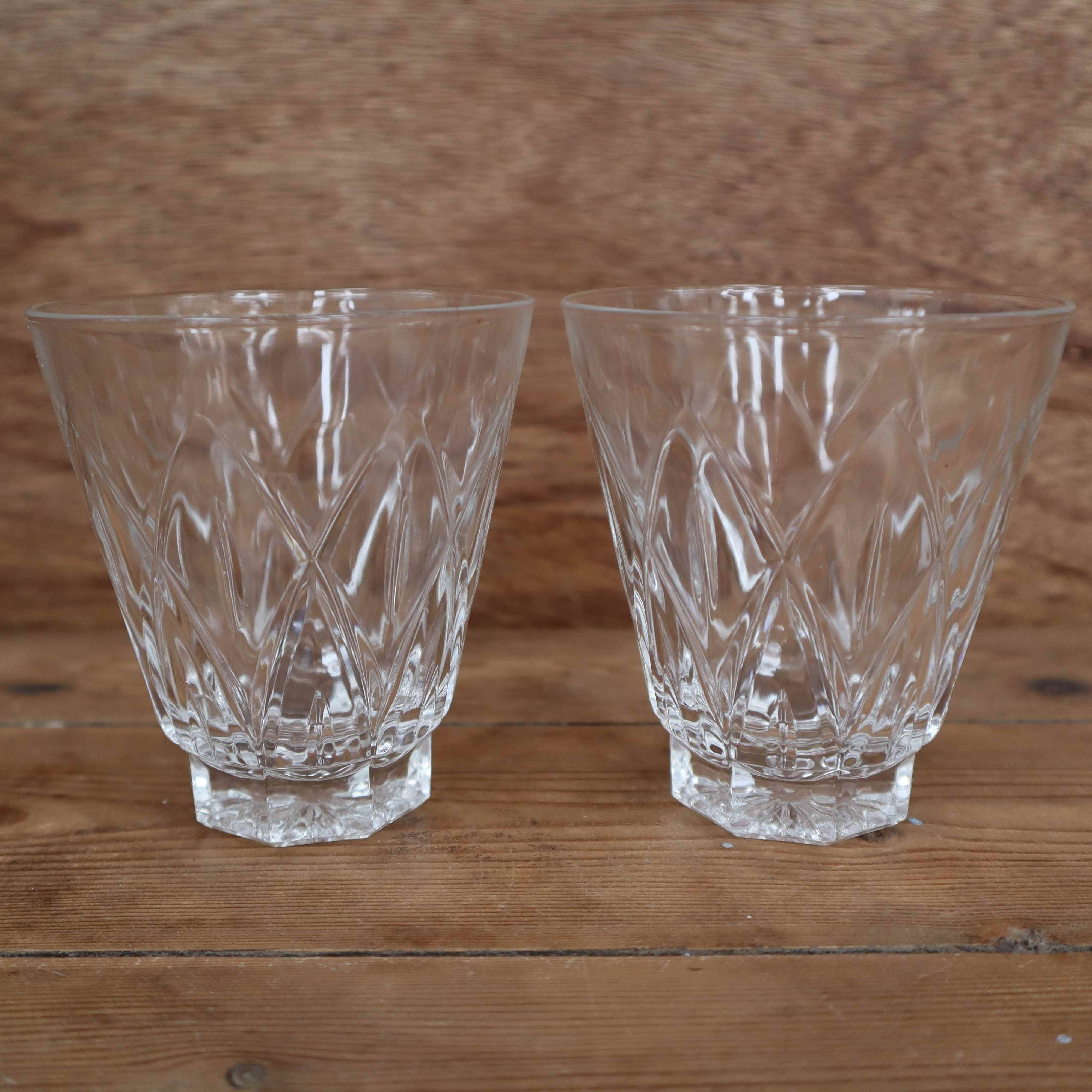2 large Arlequin water glasses in Reims crystal glass 1950