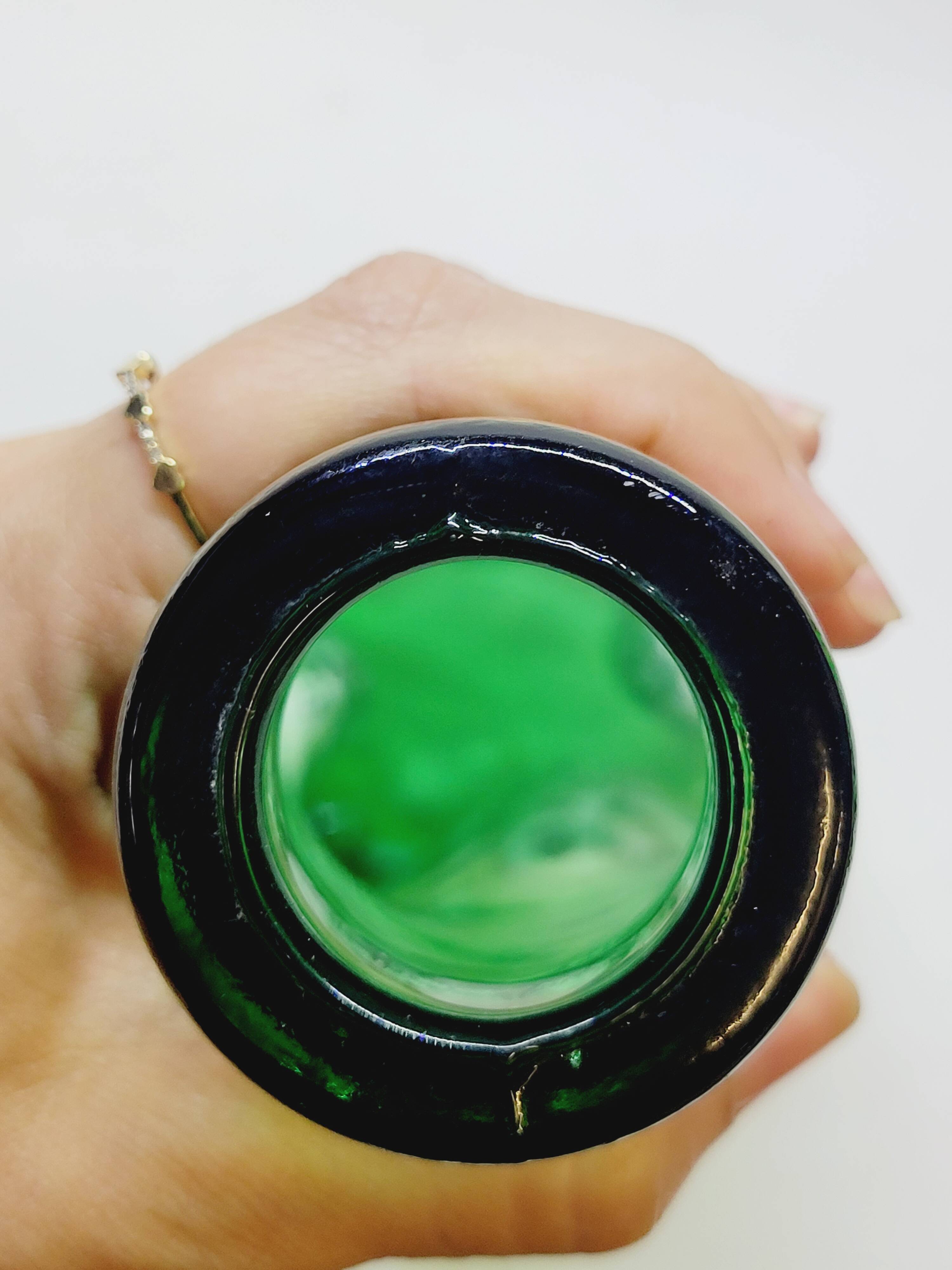 Old Large Pressed Molded Green Crushed Distorted Glass Bottle