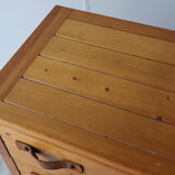 Vintage chest of drawers in solid pine and leather, 1970